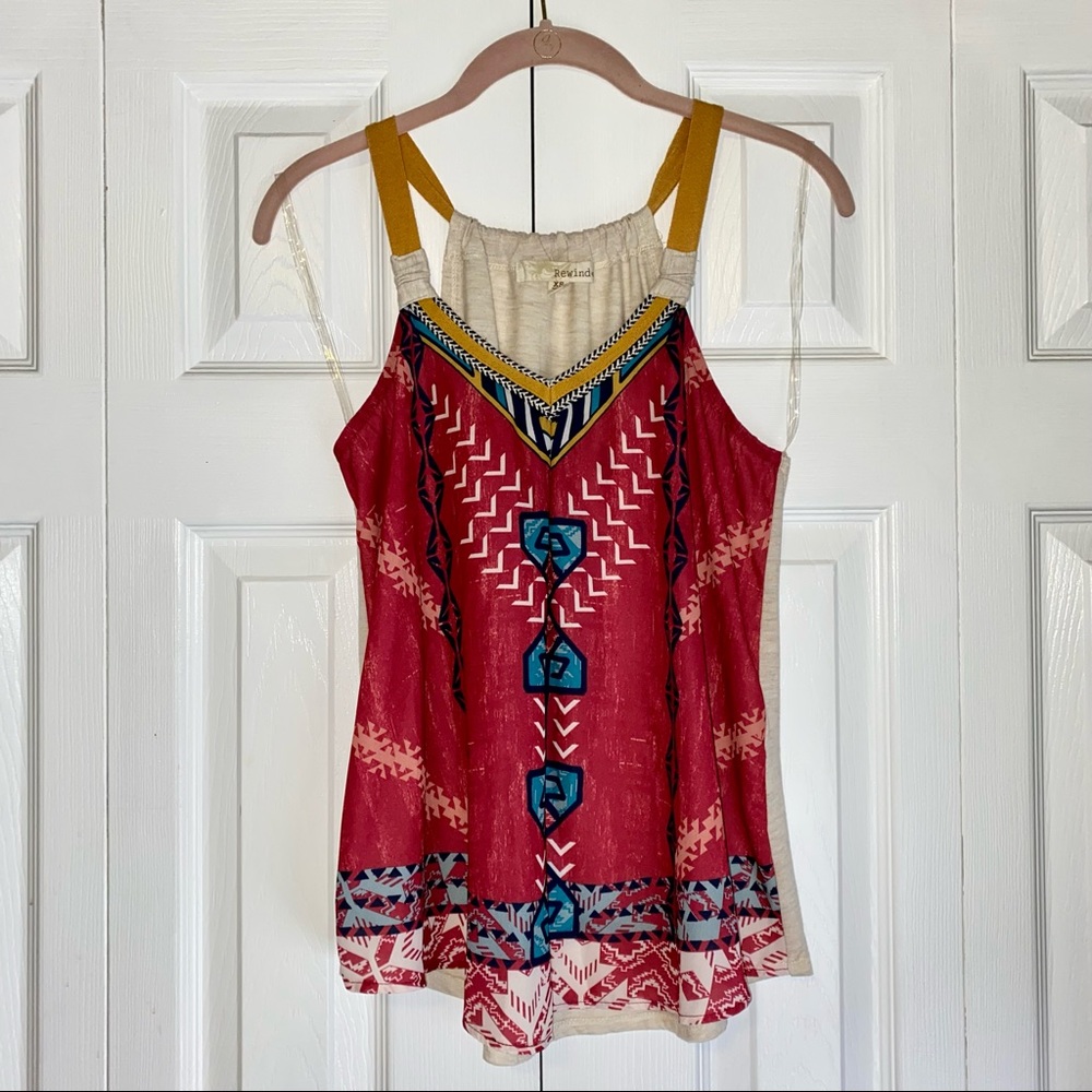 Rewind Aztec Bohemian Southwestern Flowy Tank Top XS